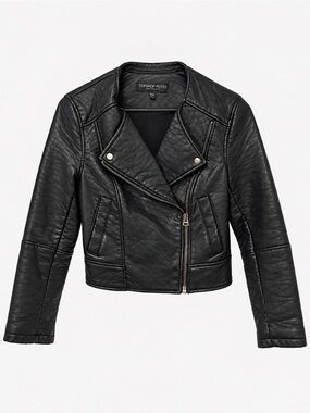 Topshop PETITE Black Faux-Leather Moto Jacket